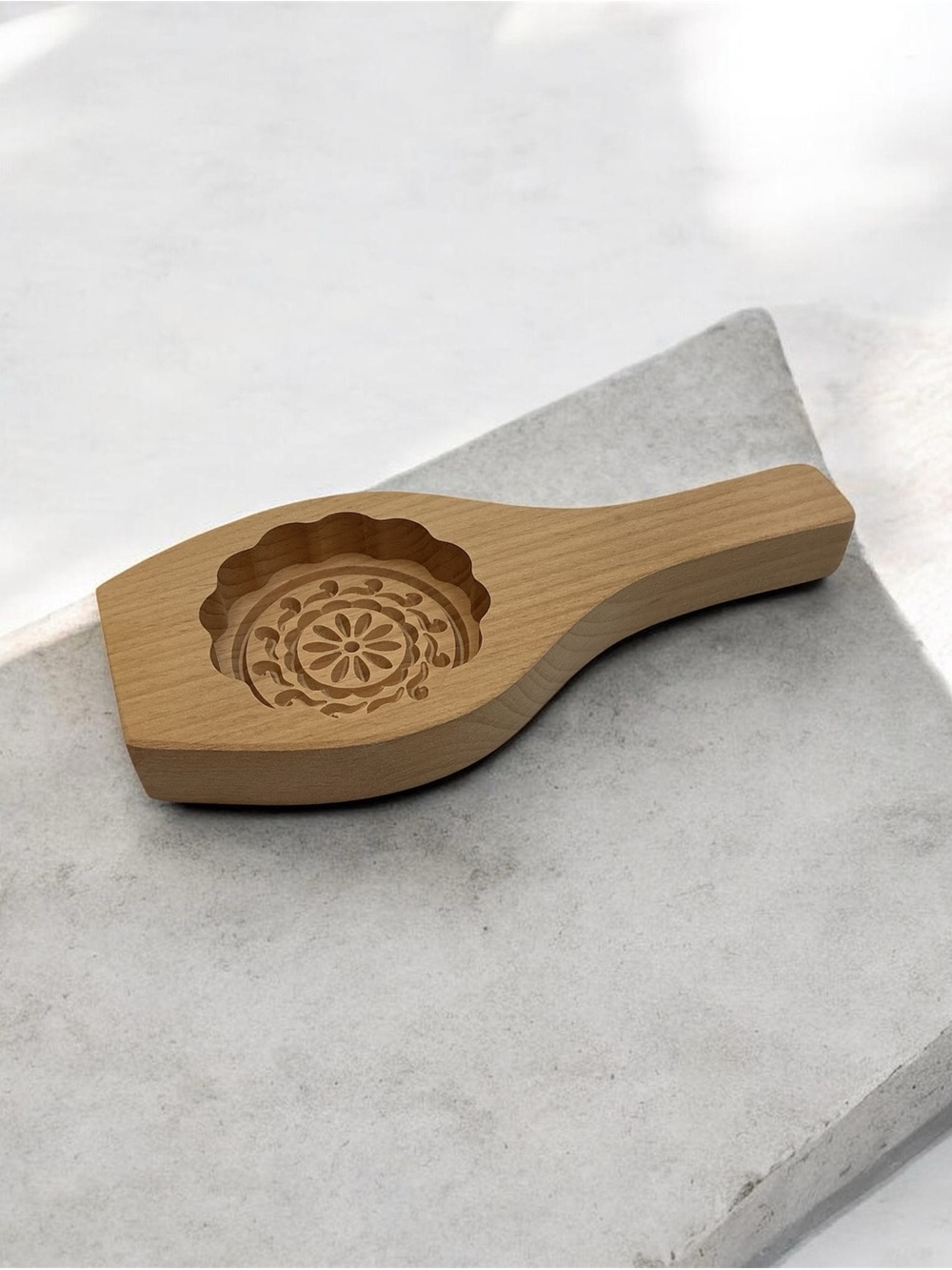 Wooden Mooncake Mold Press - Natural Brown